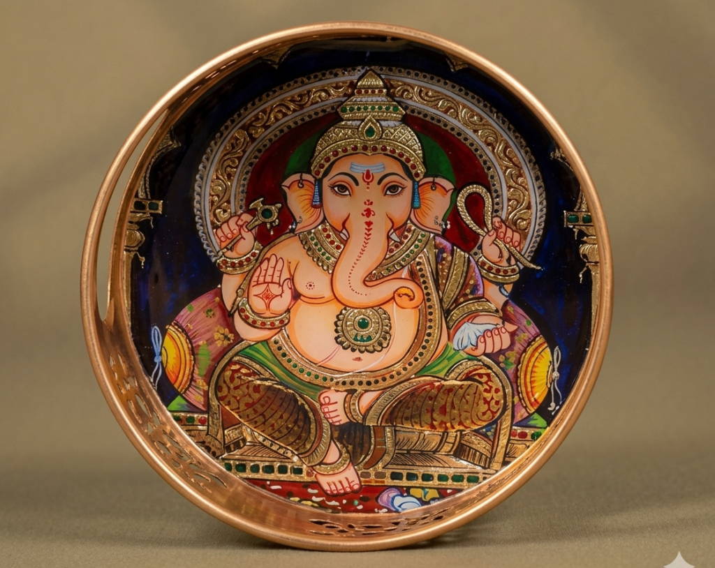 Lord Ganesha Printed Round Metal Tray