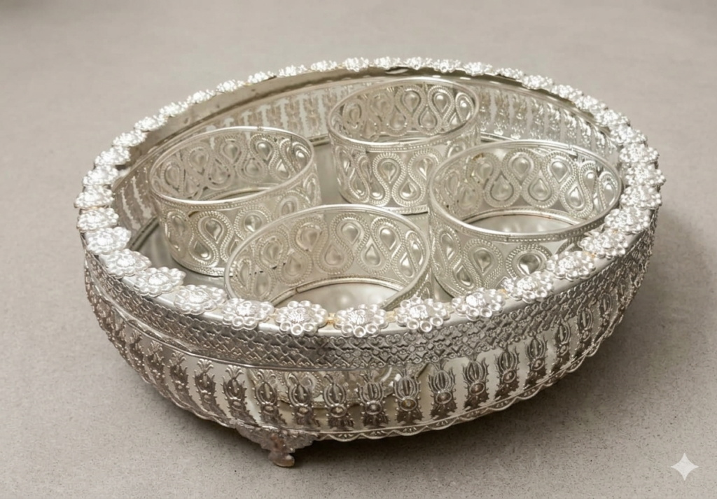 German Silver Round 4 Bowl Set