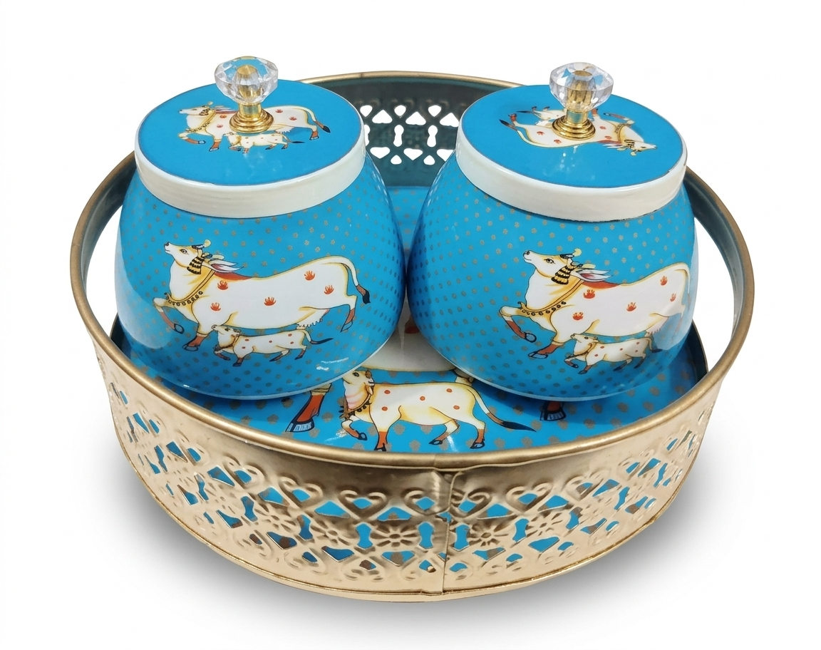 pichwai-printed-metal-dry-fruit-jar-and-tray