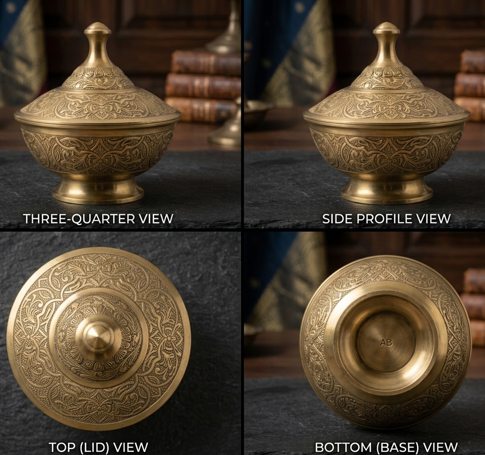 Hand-Engraved Antique Brass Urli Bowl with Lid - Image 2