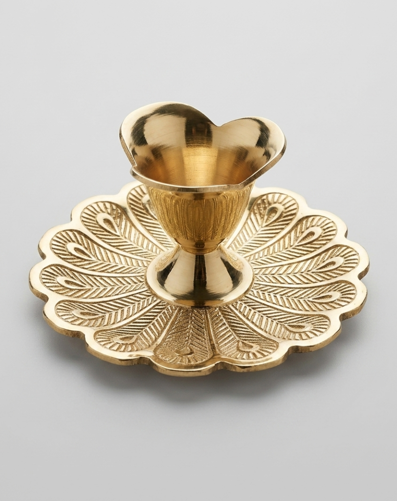 Elegant Brass Peacock Diya with Sculpted Base