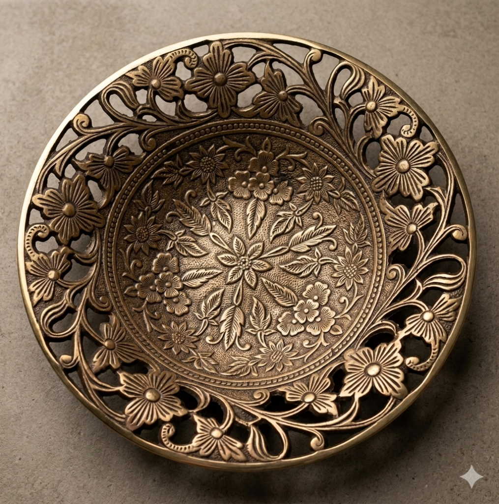 Floral Silver Pooja Plate