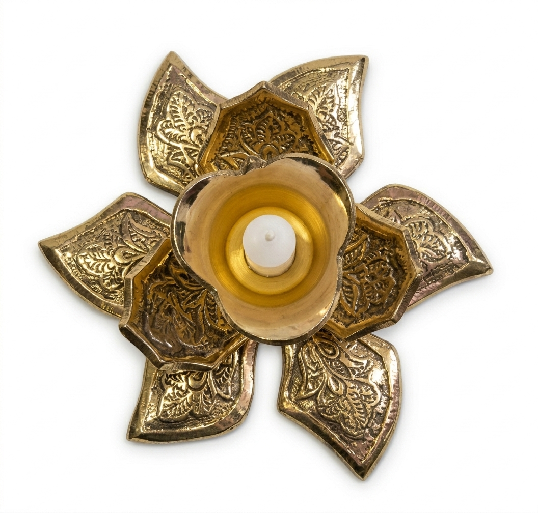 Handcrafted Vintage Brass Lotus Flower Taper Candle Holder - Image 2