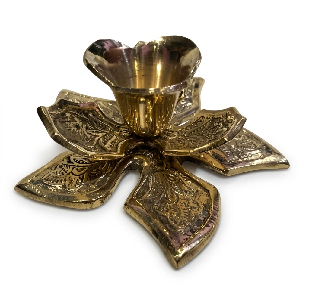 Handcrafted Vintage Brass Lotus Flower Taper Candle Holder