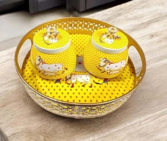 pichwai-printed-metal-dry-fruit-jar-and-tray-set