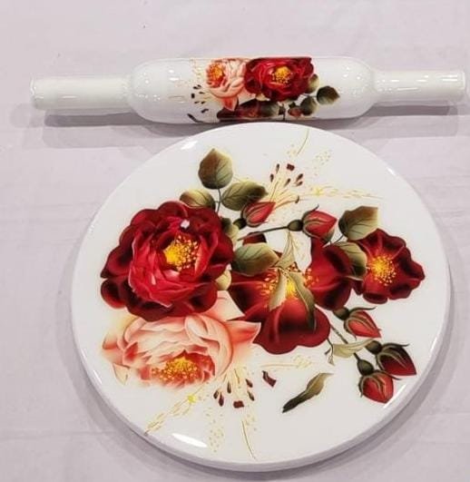 Vintage Floral Marble Chakla Belan Set - Image 3