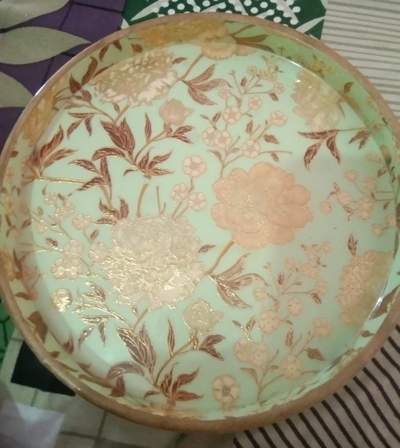 Shahi Mughal Floral Wooden Enamel Urli Tray - Image 2