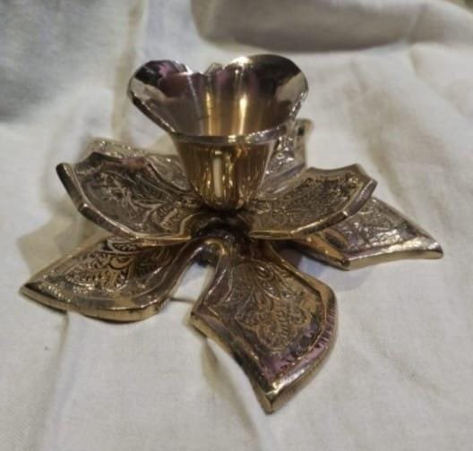Handcrafted Vintage Brass Lotus Flower Taper Candle Holder - Image 3
