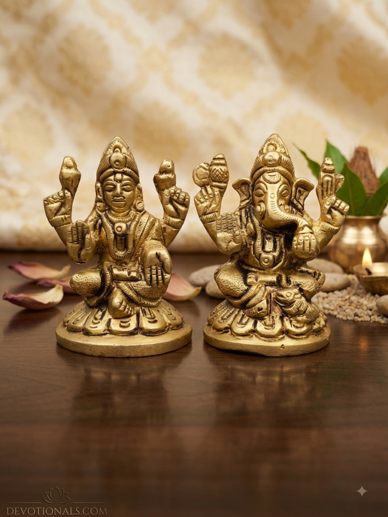 Pure Brass Lakshmi Ganesha Idol Set for Home Temple & Diwali Puja