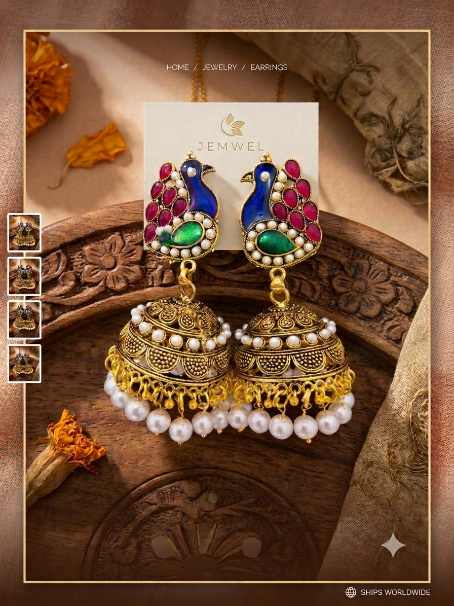 peacock-meenakari-jhumka-earrings